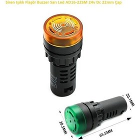 Resim Siren Işıklı Flaşör Buzzer Sarı Led Ad16-22sm 24v Dc 22mm Çap 