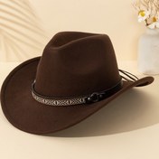 Resim Unisex Moda Fedora Şapkası, %100 Polyester Felt Batı Cowboy Şapkası, Vintage Etnik Stil Kemer Detayı ile 