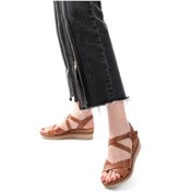 Resim 731-045 Taba Çapraz Hakiki Deri Dolgu Topuklu Günlük Kadın Sandal Siyah 