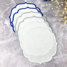 Resim Weare2 Mavi, Gri & Beyaz Nakışlı Keten Efektli 6'lı Kokteyl Peçetesi 