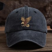 Resim Erkekler için Ayarlanabilir Kartal Baskılı Beyzbol Şapkası - Şık Koyu Mavi Hip Hop Güneş Şapkası, Makinede Yıkanabilir Polyester, Güneş Koruma Şapkası| Kartal Tasarımı|Dayanıklı Başlık 