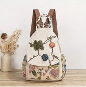 Resim Fochsia Bohemian Etnik Stil Off White Sırt Çantası Omuz Göğüs Askılı Çok Fonksiyonlu Açık Beyaz 