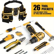 Resim 1 Adet 130cm Kayışlı Çok Cepli Alet Kemeri - Dayanıklı Siyah Alet Organizatörü, DIY Projeleri, Marangozluk ve Ev Renovasyonları İçin İdeal, Manyetik Tutuculu, İşçilik için Temel, Fonksiyonel Tasarım 