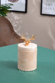 Resim MIARIK DESIGN & DEKORASYON Dekoratif Bej Mermer Pamukluk Aksesuar Detaylı 