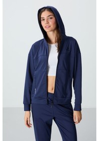 Resim Tommy Life İndigo Kapüşonlu Gizli Cep Detaylı Standart Kalıp Kadın Eşofman Takımı - 95306 Indıgo 