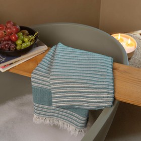 Resim Naru Keten Çizgili Peştemal/Peşkir - Tütün / 90x170 cm 