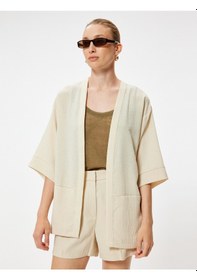 Resim Koton Kimono 3/4 Geniş Kol Bol Kalıp Ekru 4sak50143pw Ekru 