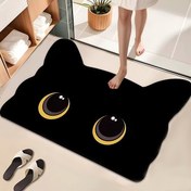 Resim 1 adet Siyah Kedi Diyatom Çamuru Hızlı Kuruyan Banyo Matı - Kaymaz, Kalın ve Güçlü Emicilik, Yıkanabilir Polyester Kauçuk Diyatomit Arka Plan ile - Duş, Mutfak, Oturma Odası ve Yatak Odası Zeminleri için Mükemmel 