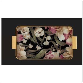 Resim Arow Tepsi Metal Cam Desenli Siyah Pembe 24x40 Cm Gold Tr-1203 Renkli 