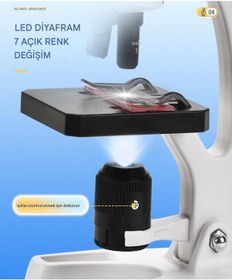 Resim 2 Li Set Çocuk Eğitici Biyolojik Mikroskop Kiti Zoom Led Işıklı 100x 400x 1200x St1200x Siyah 