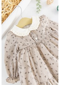 Resim Babymod Çiçek Desenli Bebe Yakalı Keten Kız Bebek Elbise 001 