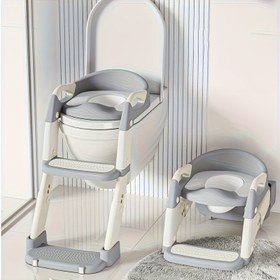 Resim 3’ü 1 Arada Katlanabilir Çocuk Tuvaleti - Kaymaz Tabanlı, Ayarlanabilir Yükseklikli, Ergonomik Tutma Kolları, Dayanıklı Plastik, Yer Tasarruflu Tasarım, Güvenli Banyo Ekipmanı, Nötr Renkler, Sağlam Tutma Kulpları 