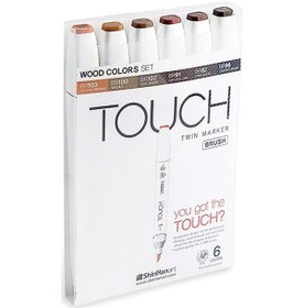 Resim Touch Twin Brush Marker Fırça Uçlu Marker Seti 6 Renk Ahşap Tonla 