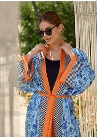 Resim Mayovera Kimono - Mavi Çiçekler Tasarım Çok Renkli 