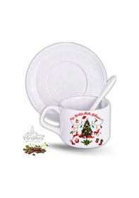 Resim Yılbaşı Hediyesi Mutlu Yıllar Baskılı 2li Set Porselen Çay Kahve Fincan Seti Beyaz 