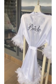 Resim lilyum butik Beyaz Saten Bride Nakışlı Sabahlık 
