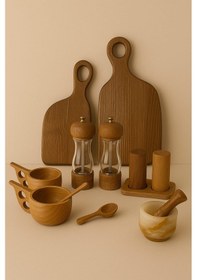 Resim 10 Parça El Yapımı Ahşap Mutfak Seti Doğal, Özgün Ve Fonksiyonel Tasarım 