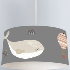 Resim instababyrooms Koyu Gri Balina ve Balon Desenli Çocuk Odası Dijital Baskılı Sarkıt Avize 