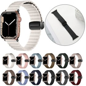 Resim Sones iOS Uyumlu Watch Se 2022 44mm Su Dalgalanma Manyetik Katlanır Tokalı Saat Kordonu, Stil: Kalın Versiyon 