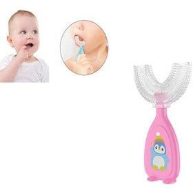 Resim U Şeklinde Pratik Bebek Çocuk Diş Fırçası 360 Derece Temizlik Kolay Kullanım Yumuşak Silikon Fırça 