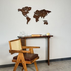 Resim 3D Ahşap Dünya Haritası - Dekoratif Metal & Ahşap Duvar Dekoru (Koyu Kahverengi) - 200x115 / Koyu Kahverengi 