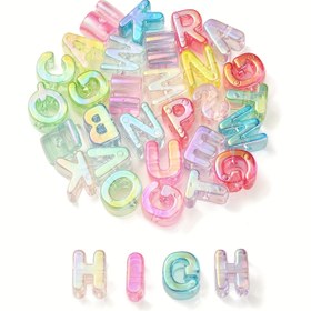 Resim Yaklaşık 100 adet kaplamalı gökkuşağı renkli akrilik boncuk ve karışık alfabe boncukları, DIY bilezik, kolye ve küpe yapımı için uygun 