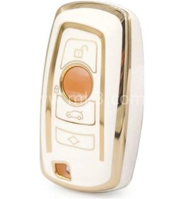 Resim Bmw Uyumlu 1 3 5 7 Serisi Nano Anahtar Kılıfı 4 Buton Beyaz Gold 