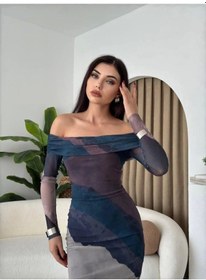Resim Defymoda Sevilla Madonna Yaka Tül Elbise Haki 