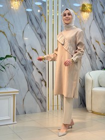 Resim KADO TAŞLI VE FIRFIR DETAY TENSEL KUPRA TUNİK 262554 - Bej / 40 