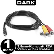 Resim DARK DK-CB-VCOMX35 2x erkek RCA 1x erkek Stereo 1metre Ses Ara Kablosu 
