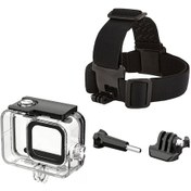 Resim Gopro Hero 8 Waterproof Housing Ve Gp24 Kafa Bandı 4 Parçalı Set 