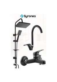 Resim Özel Robot Yağmurlama Siyah Tepe Duş Seti Banyo Lavabo Batarya Musluk Set Siyah 