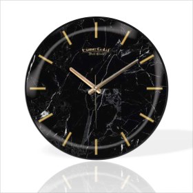 Resim M3 Decorium Büyük 35 cm Yuvarlak Siyah Afyon Mermeri Desenli Sessiz Saniye Bombe Camlı Ev Ofis Okul Duvar Saati 