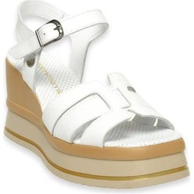 Resim Mammamia D24ys-1535 Dolgu Topuk Deri Kadın Sandalet Beyaz 