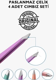 Resim Uniquem 4lü Cımbız Seti Profesyonel Batık Düz Yan Kavisli Cımbız Seti 