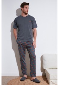 Resim Buratti Pamuklu Regular Fit Kısa Kollu Erkek Pijama Takımı 6572012 Antrasit 