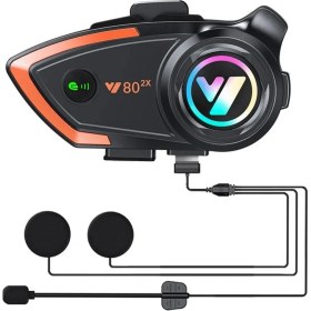 Resim Blic Y80-2X Motosiklet Intercom 2 Kişilik Bağlantı Rgb Işıklı Kask Bluetooth Kulaklık Seti 