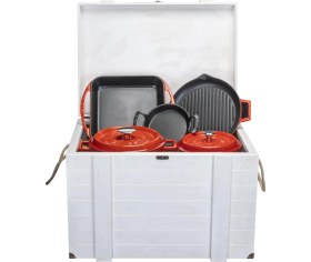 Resim Lava Döküm Çeyiz Seti Beyaz Ahşap Sandık Hediyeli 