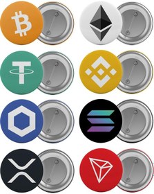 Resim Bitcoin Kripto Paralar Çanta Rozeti Seti 8 Adet En Büyük Boy 5.8C 