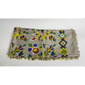 Resim Çengelköy Desenli Pullu Yazma 100x100 Cm Etnik Çiçekli Başörtüsü Çeyizlik Ve Günlük Açık Bej 