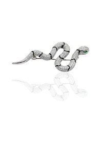 Resim Oya Silver Beyaz Taşlı Yılan Gümüş Broş 5.7x2.5cm 61112601 