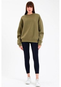 Resim Haki Renk Basic Oversize Kadın Sweatshirt 