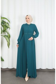Resim HNT Hayrunnisa Tesettür Beli Dantelli Mevlana Ferace Mint Yeşili HNT7011 