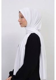 Resim Manolyaşal İslamic Hijab Tesettür Penye Şal - 70 X 180 / Beyaz Beyaz 