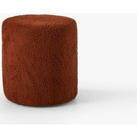 Resim Teddy Düz Puff - Yuvarlak Puf Makyaj Masası Pufu - Dekoratif Ayak Uzatma Pufu Kiremit 
