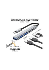 Resim Coofbe Akım Korumalı 5in1 Type-c To Usb Çevirici Çoğaltıcı Usb3.0 Usb2.0 2xpd Hub Type-c Çoğaltıcı 
