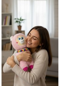 Resim Büyük Boy Yumuşak Peluş Lama Oyuncak - Yumuşacık Uyku Arkadaşı Fularlı Lama 35 Cm Pembe 