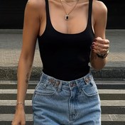 Resim Kadınlar için Askısız Sırtı Açık Bodysuit - Seksi Yüksek Kesim Esnek Düz Renk Üst Bahar/Yaz için, Siyah, Rahat veya Şık Kıyafetler için Mükemmel, Rahat Yaz Giyimi | Seksi Askısız Bodysuit | Parlak Bitiş, Alt Bodysuit 