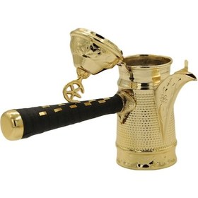 Resim Sarı Bakır Dövme İşlemeli Mırra Cezve 18 Cm 