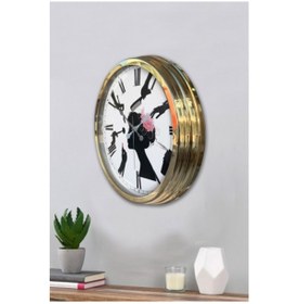 Resim Altın Gold Rengi Metal Çerçeveli Salon Ofis Duvar Saati 40 Cm (531908190) 